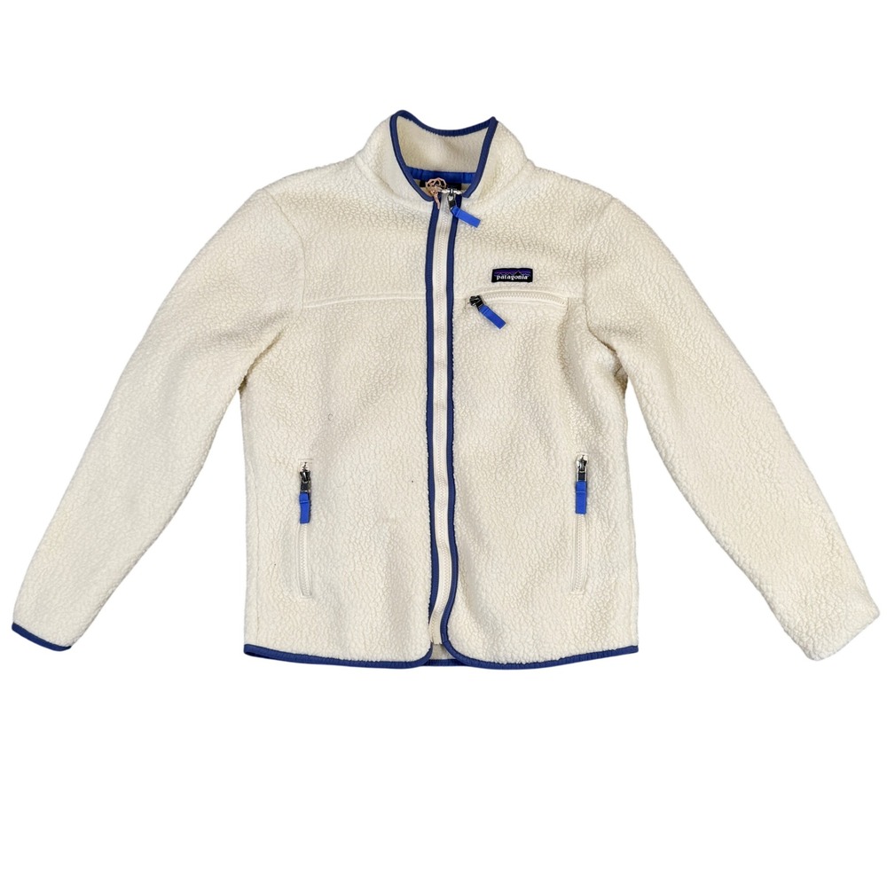 NWOT Patagonia Retro Pile Fleece Jacket Cream Blue Full Zip Womens Small STY801